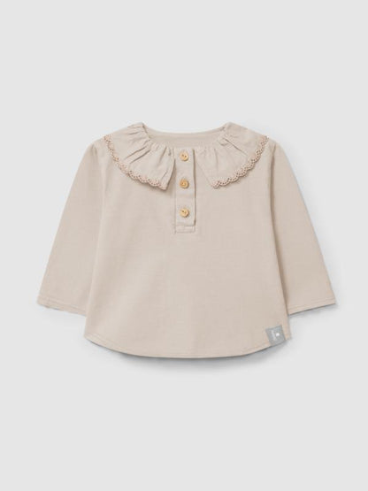 Blusa Manga larga con cuello de volante bordado de algodón orgánico