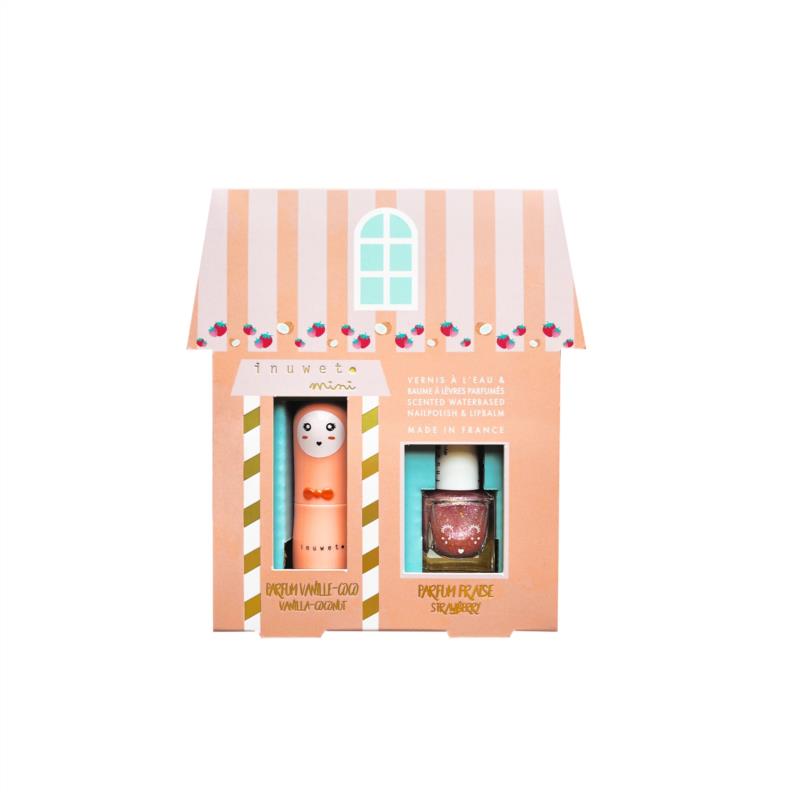Caja regalo JULIETTE: esmalte de uñas fresa & bálsamo labial vainilla coco