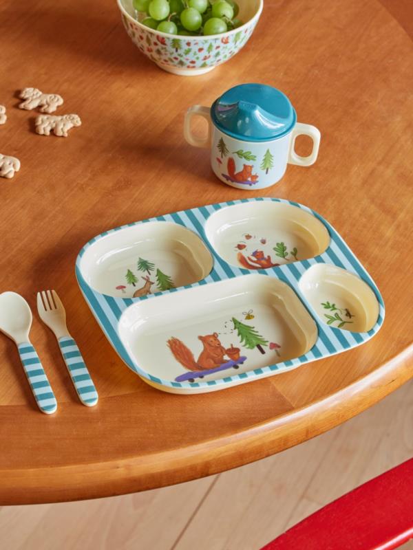Set comida para bébe - Azul - Happy Forest Print - Caja de regalo