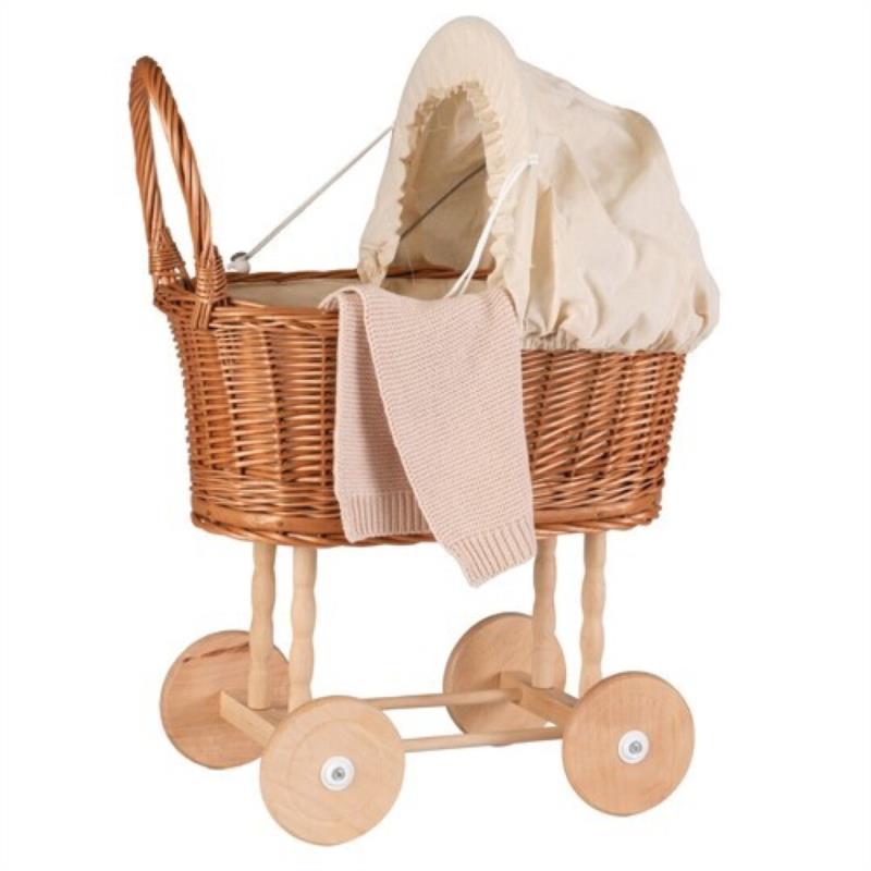 Cochecito de Mimbre con Manta de Punto Beige