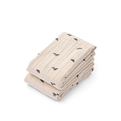 Lewis Muslin Cloth 2-Pack - Mini whale / Sandy