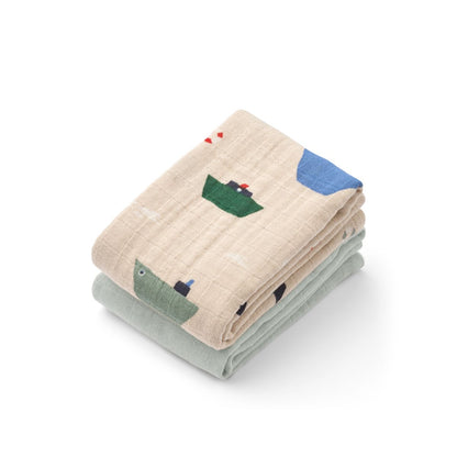 Lewis Muslin Cloth 2-Pack - Sailing / Dove blue mix