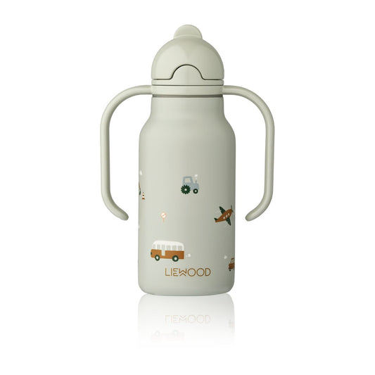 Kimmie Water Bottle 250 ml - Vehicles / Dove blue