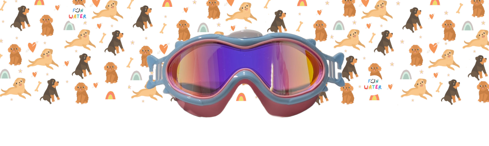 Máscara de natación infantil con turbante — Perritos (azul)