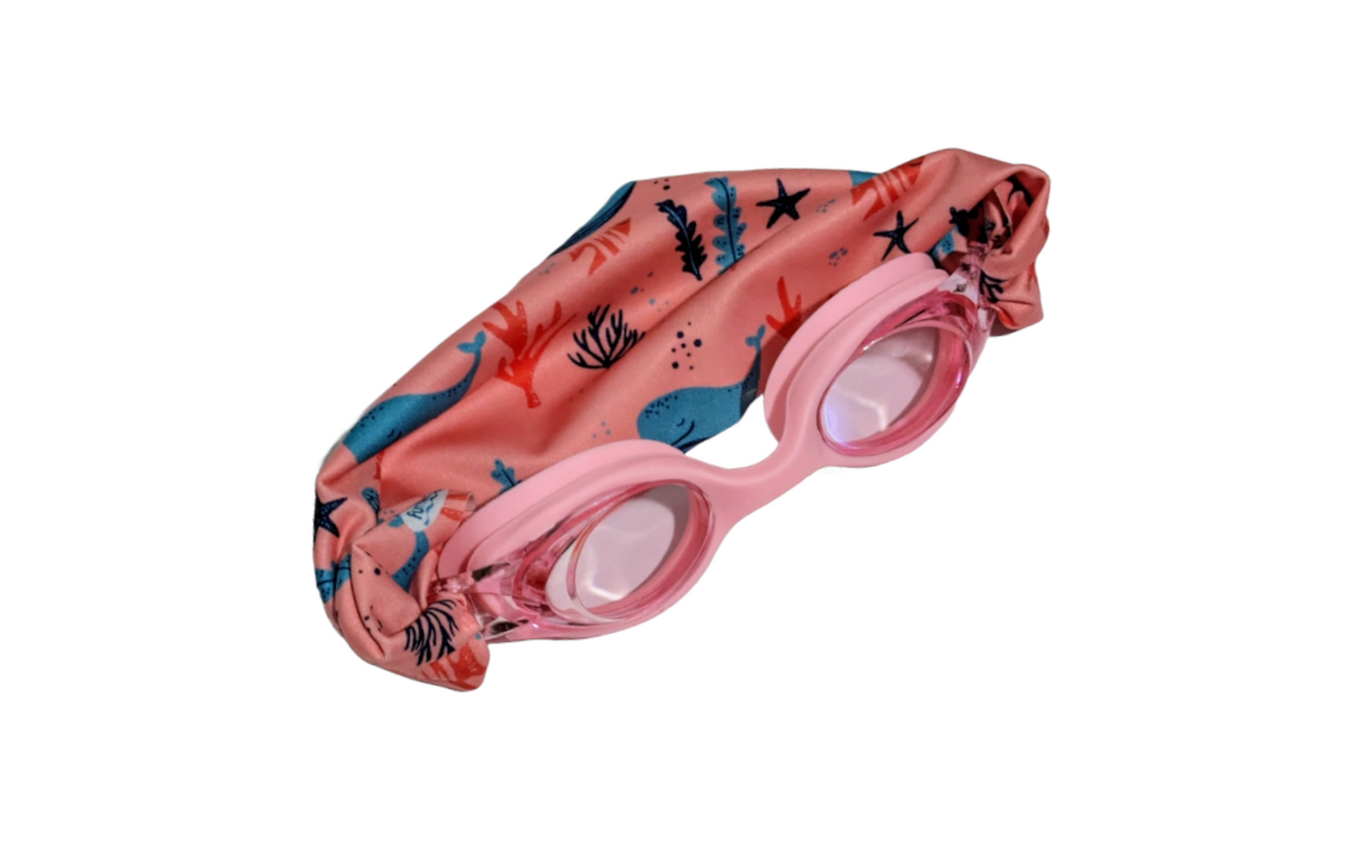 Gafas de natación infantiles con turbante — Ballenas (rosa)