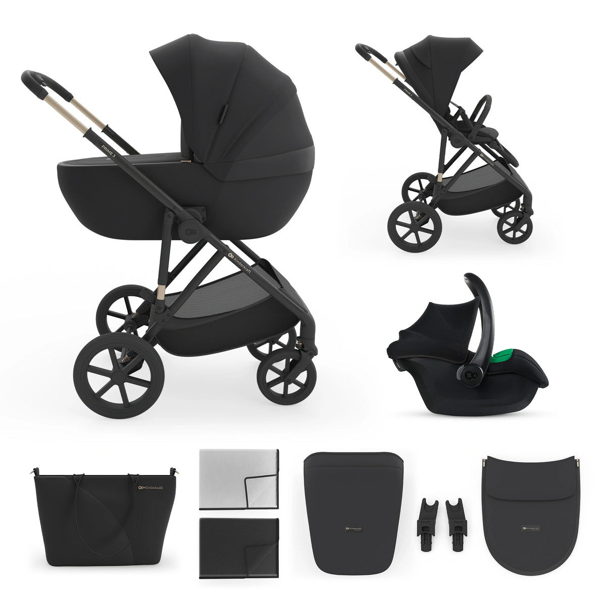 Cochecito Kinderkraft Prime 3 3 en 1 — Negro