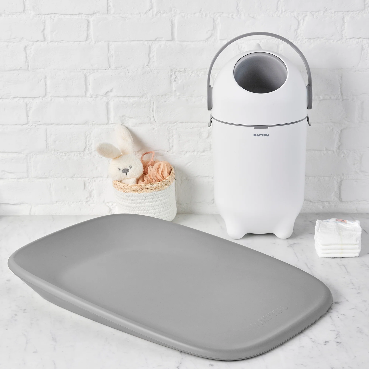 Dropy Contenedor pañal Blanco Gris Nattou - detalle