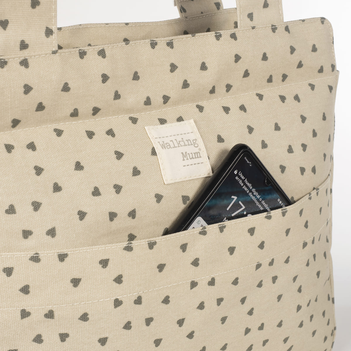 Bolsa Canastilla Corazones Poppy Musgo - en uso