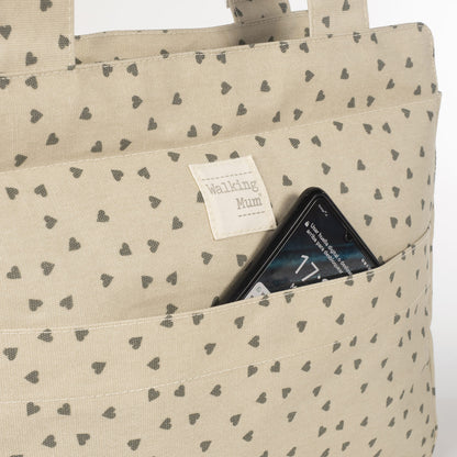 Bolsa Canastilla Corazones Poppy Musgo - en uso