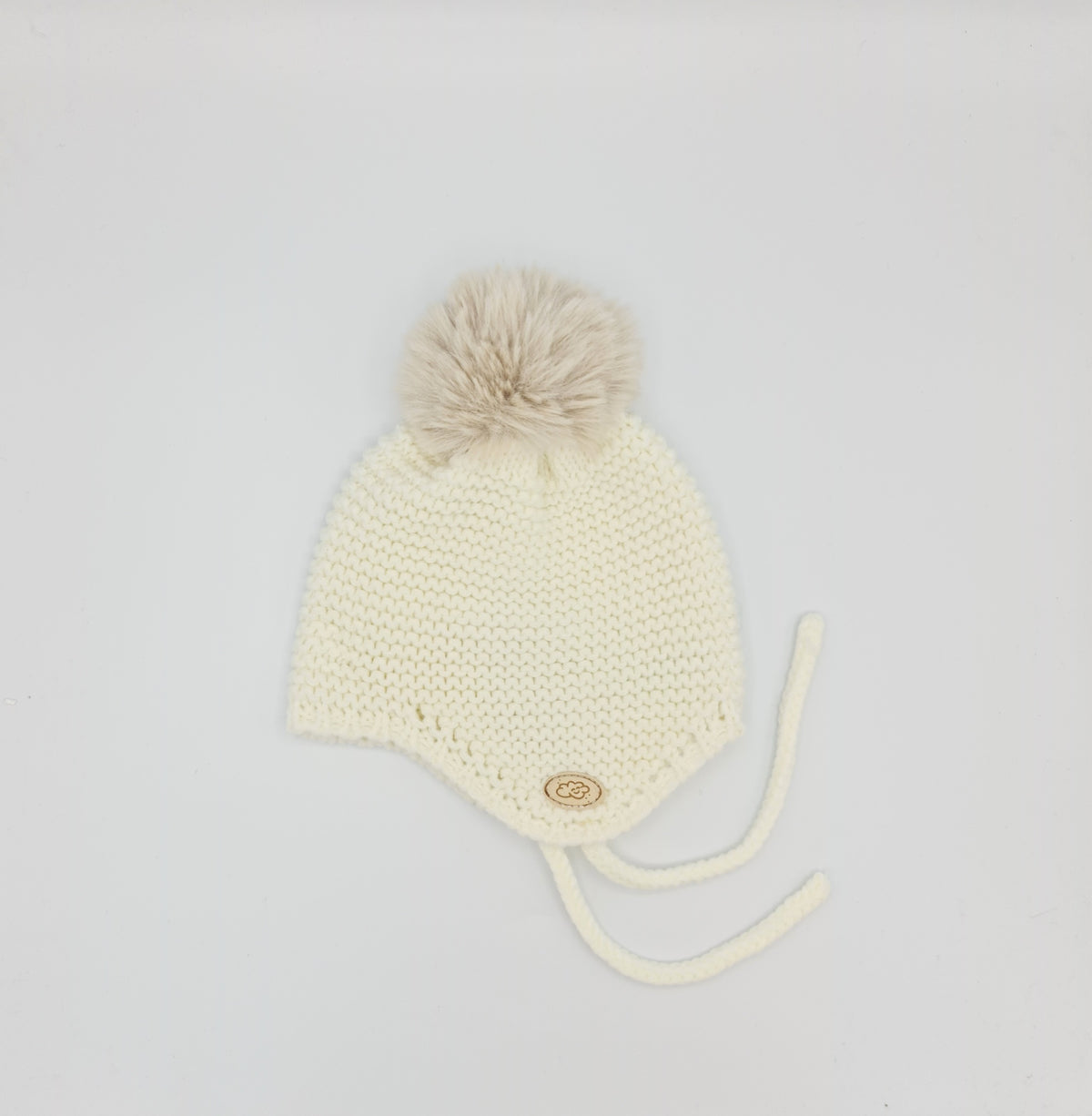 Gorro punto bobo con orejeras y pompón Monnuage - Blanco crudo, 6-12/18 meses