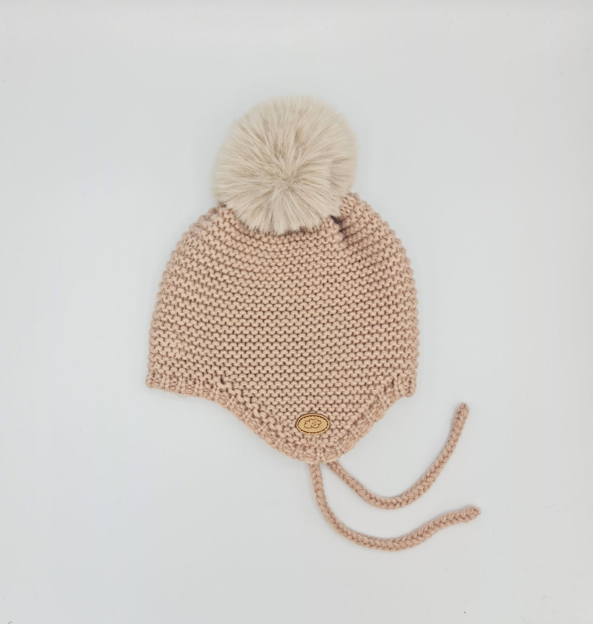 Gorro punto bobo con orejeras y pompón Monnuage - Rosa empolvado, 6-12/18 meses