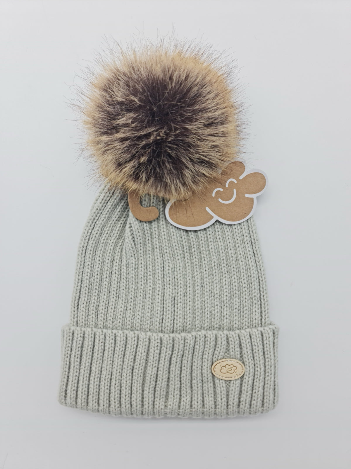Gorro canalé con pompón Monnuage - Gris, 2-6/8 años
